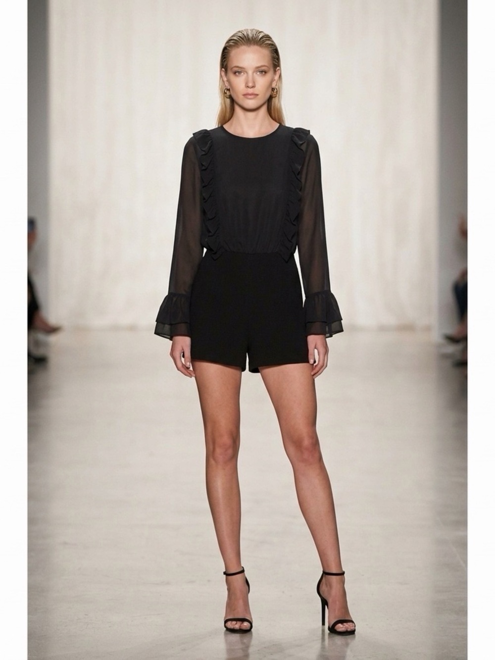 NWT LUC-CE Black Ruffle Long Sleeve Romper Playsuit Size M